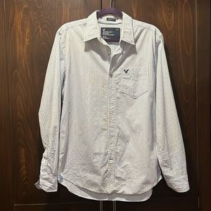 American Eagle Athletic Fit Striped White & Blue Mens Button Down Shirt Size M